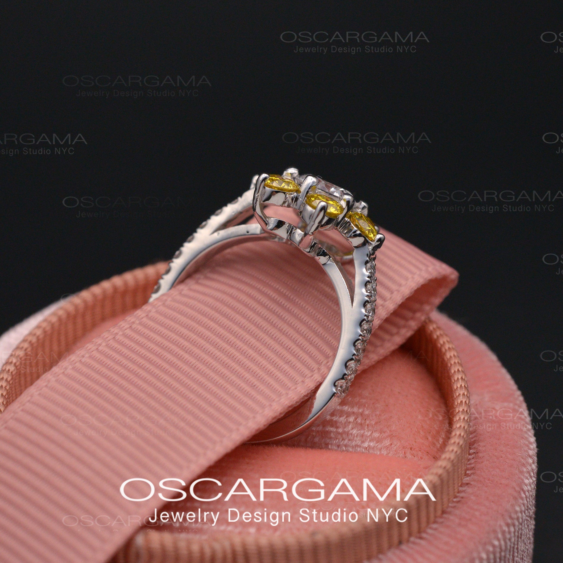 flower yellow diamonds cluster ring