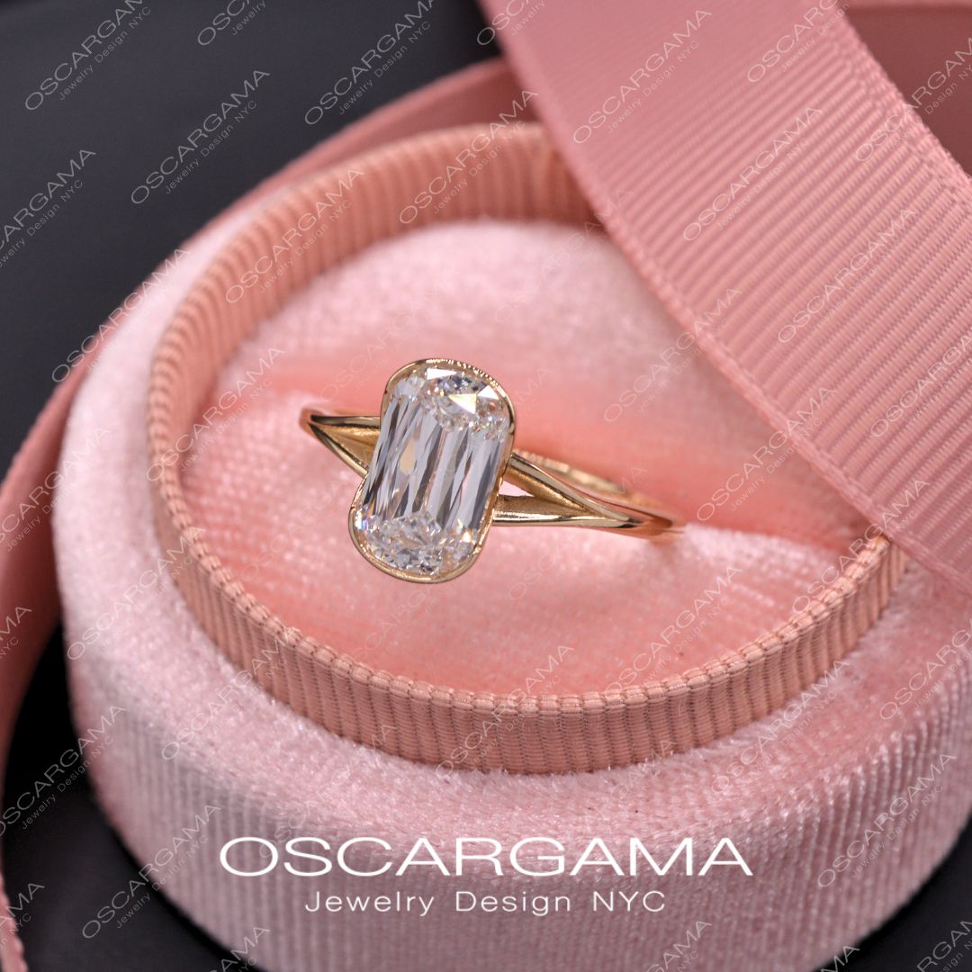 Ashley Elongated Cushion Criss Cut Engagement Ring