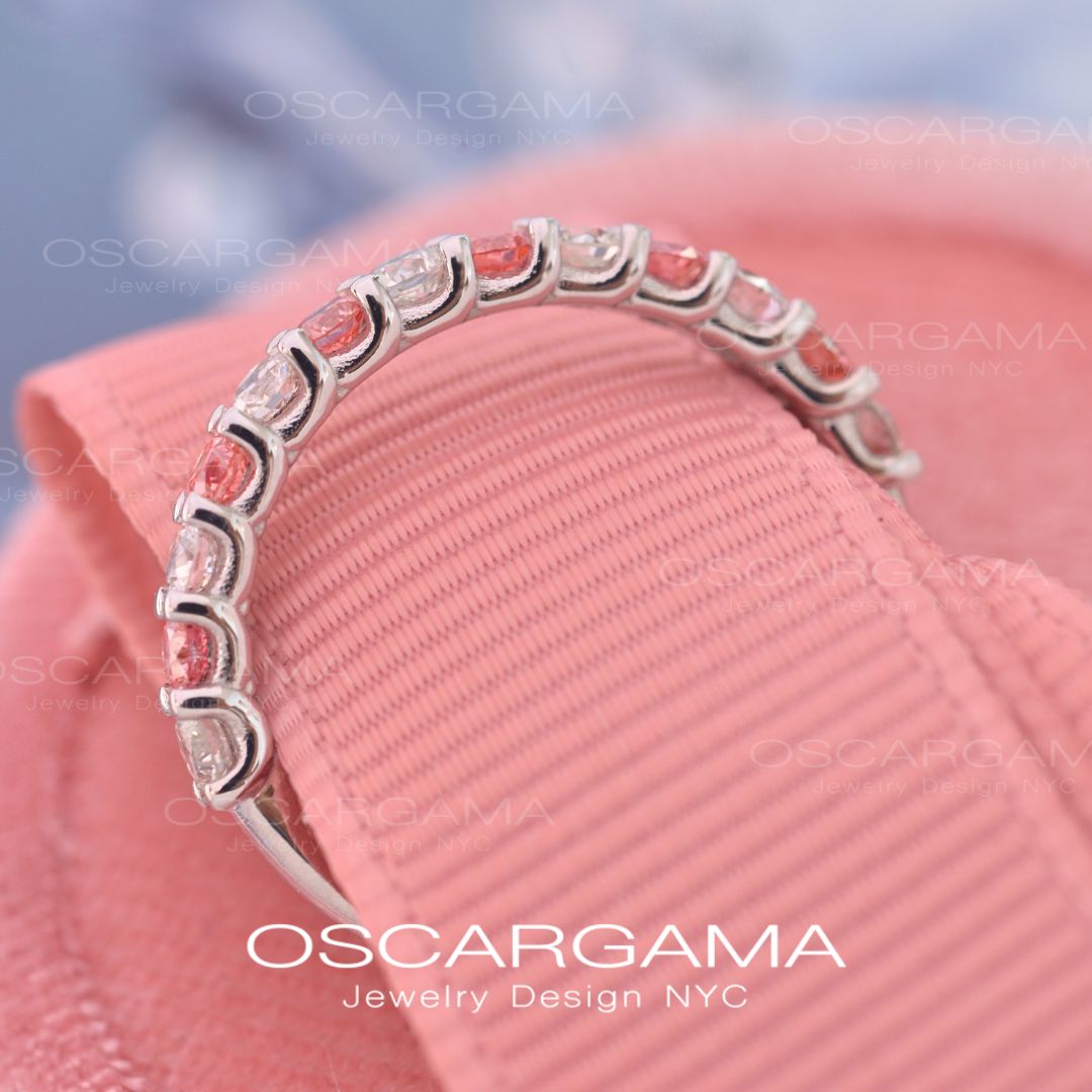 Wedding Band Common Prong Pink & White Diamonds 1ct