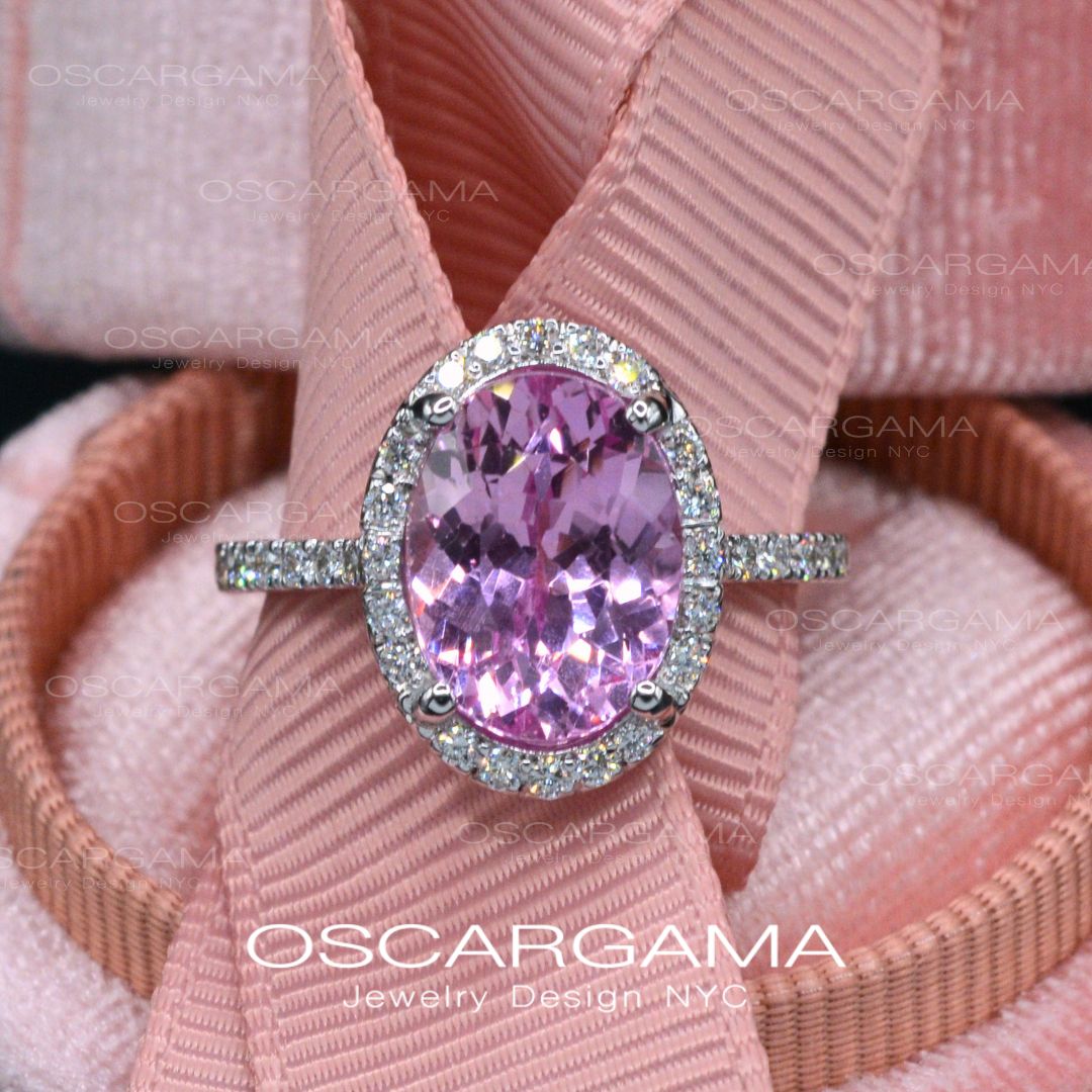 Pink Sapphire Oval Halo Lab Anniversary / Engagement ring
