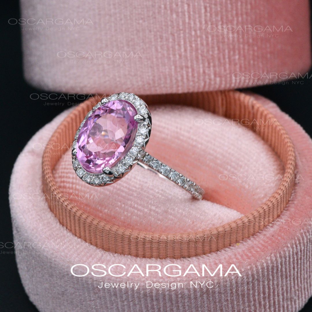 Pink Sapphire Oval Halo Lab Anniversary / Engagement ring