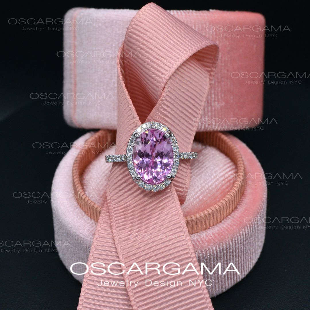Pink Sapphire Oval Halo Lab Anniversary / Engagement ring