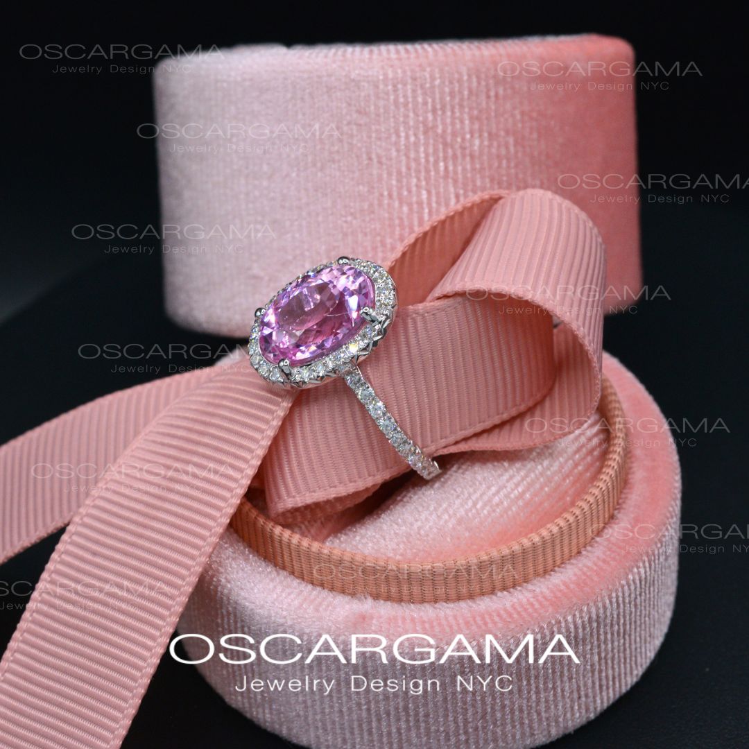 Pink Sapphire Oval Halo Lab Anniversary / Engagement ring