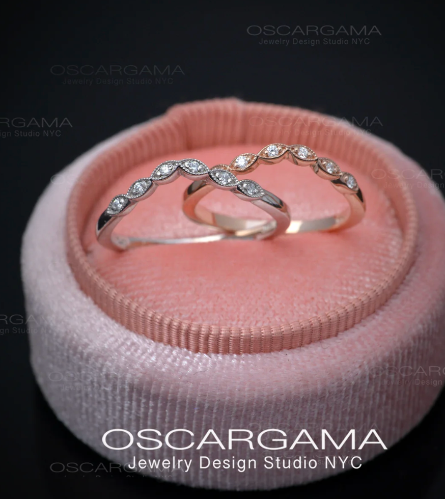 Michael Ackles Fire Opal / Wedding band in 18k Pink gold