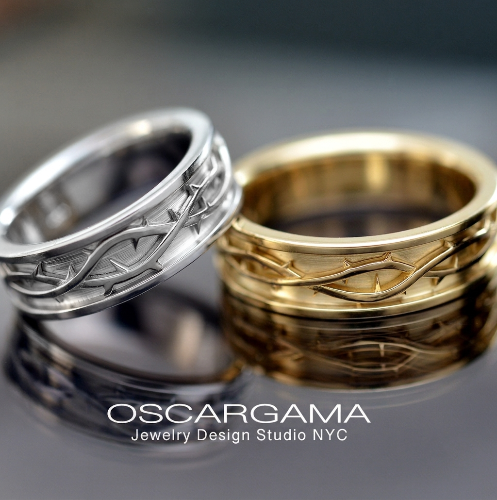 Men Wedding band crown of thorns in 14k or Platinum