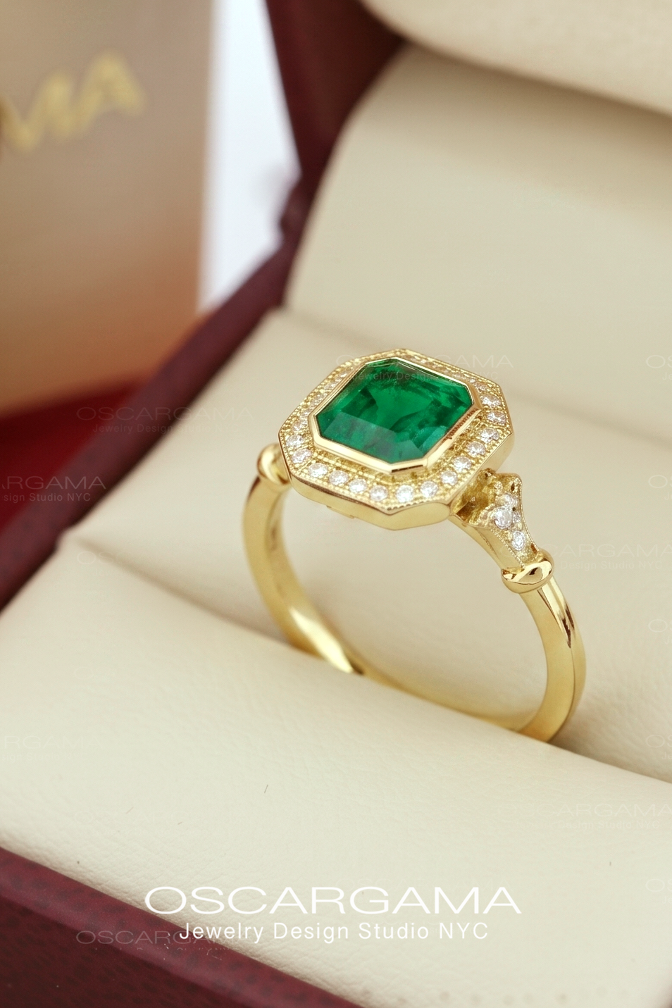 Jessica Asscher Cut Bezel Halo Engagement Ring