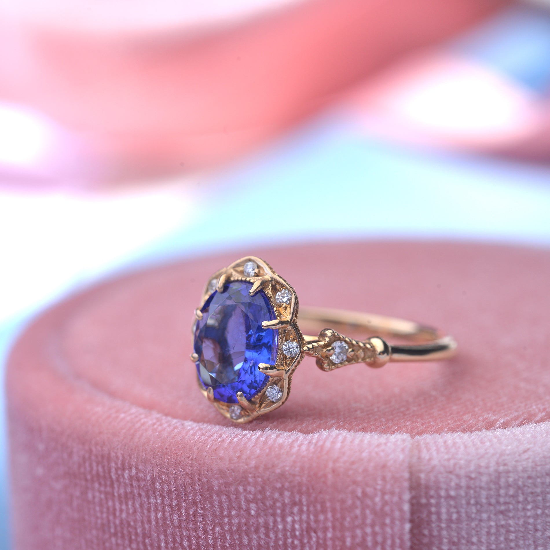 Tanzanite oval Engagement Ring bridal rose gold