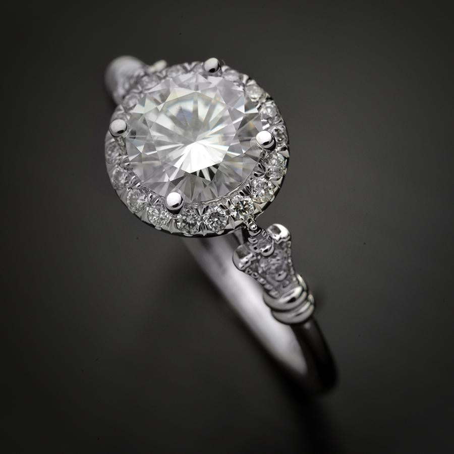 white gold round halo engagement ring vintage style