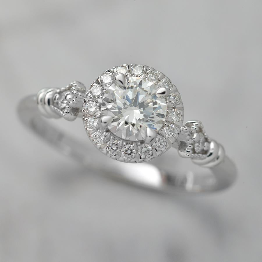 white gold round halo engagement ring vintage style