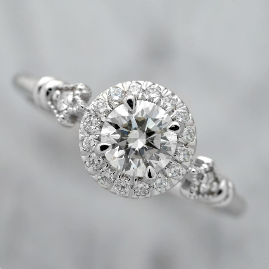 white gold round halo engagement ring vintage style