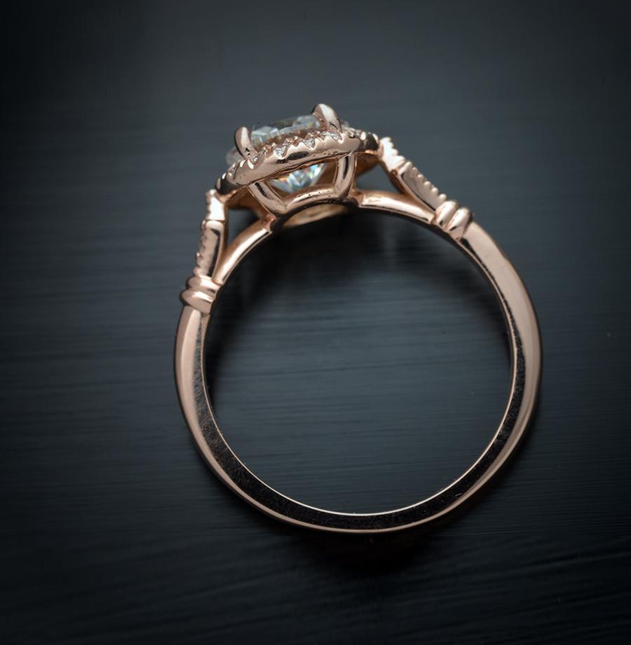 rose / pink gold round halo engagement ring vintage style