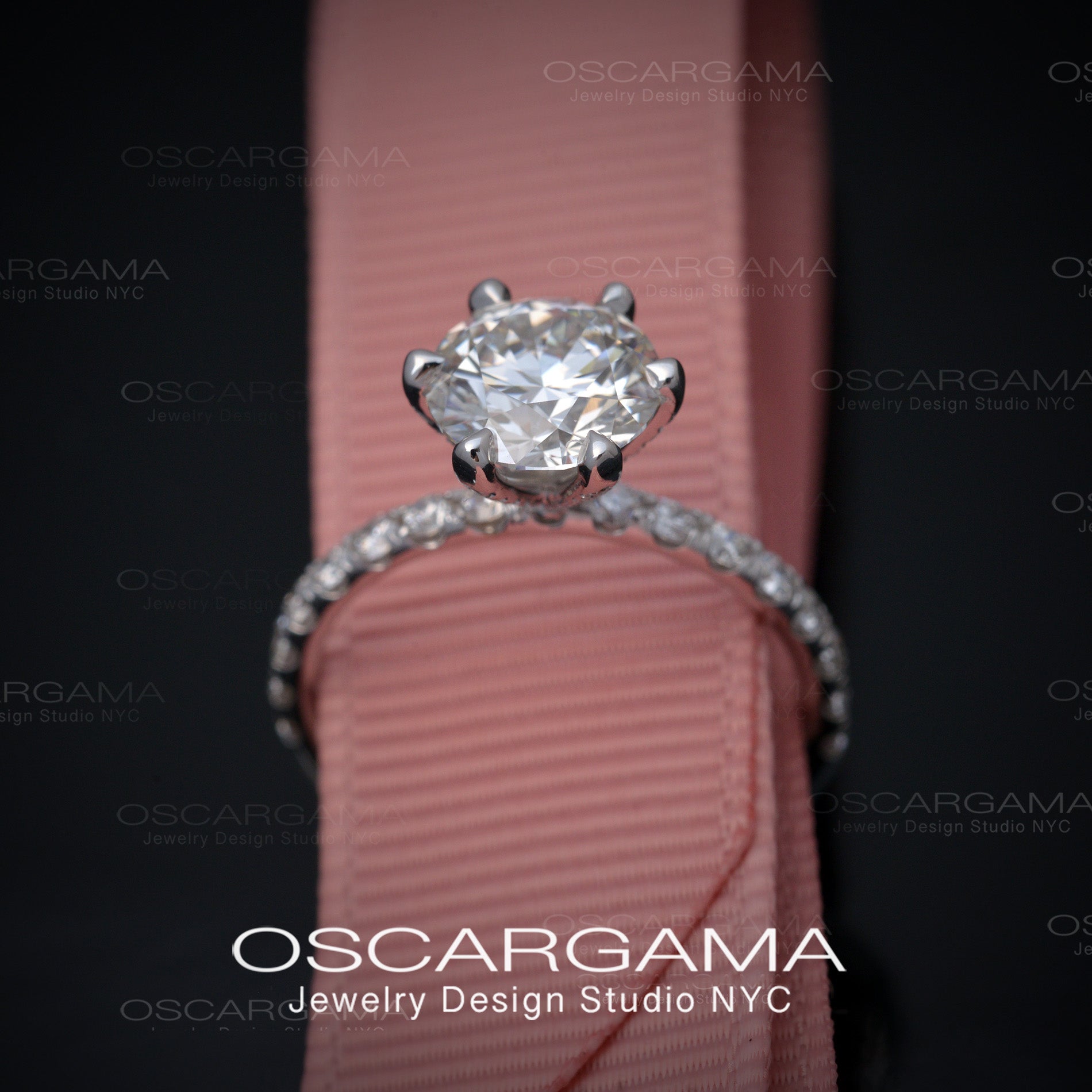 2ct Solitaire Round Diamond engagement ring with pave on the prongs and band
