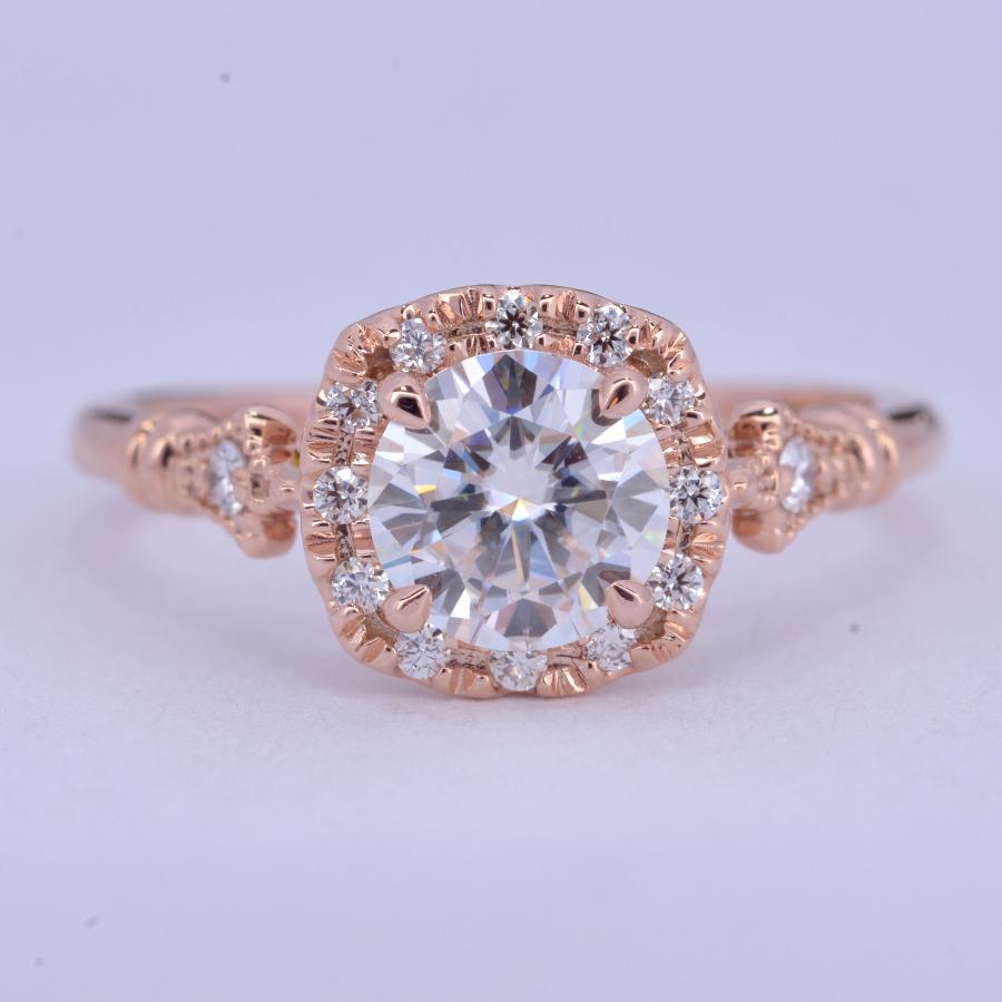 rose gold cushion halo engagement ring vintage style
