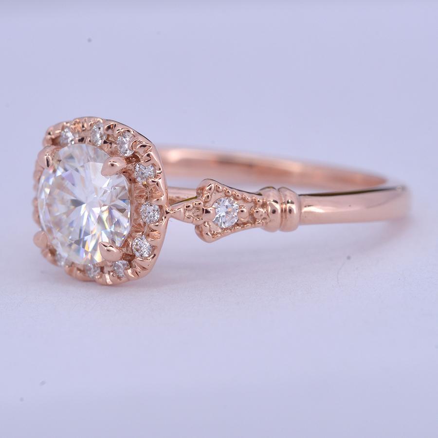 rose gold cushion halo engagement ring vintage style
