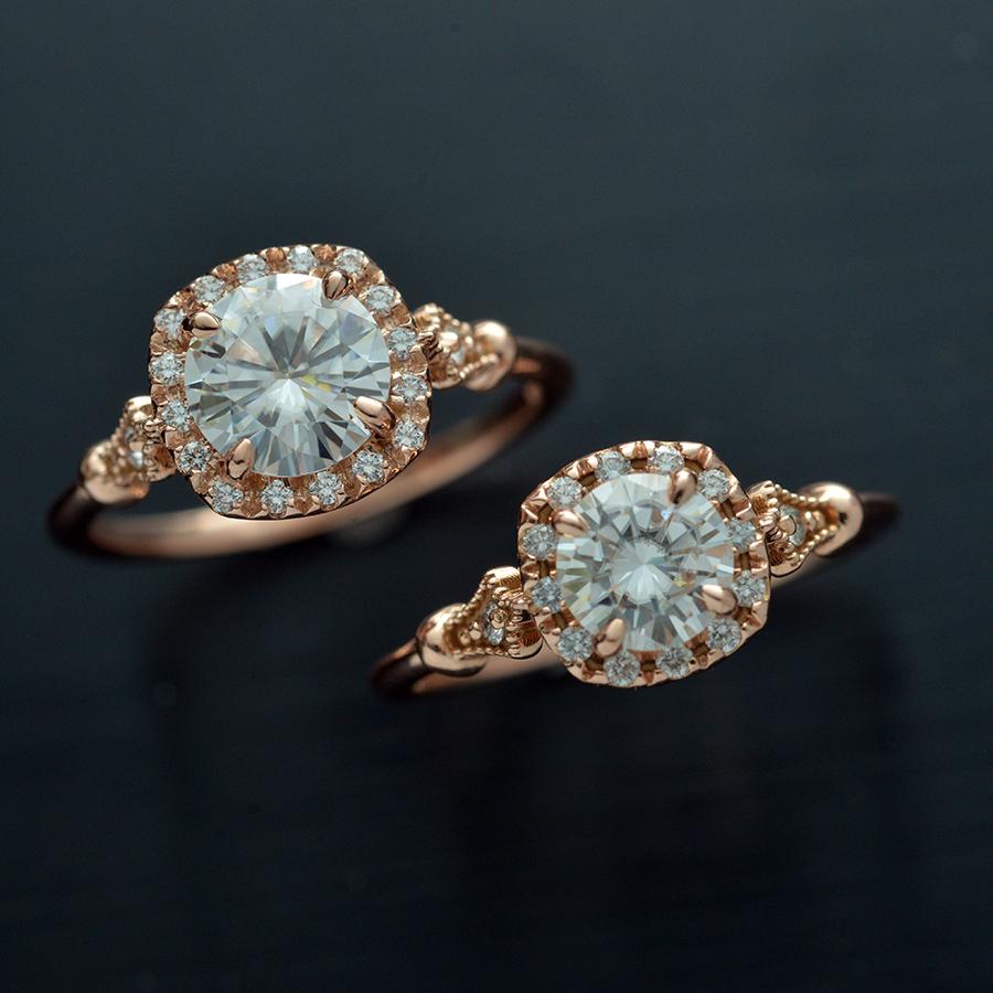 Jazzlyn Cushion Halo engagement ring vintage inspired