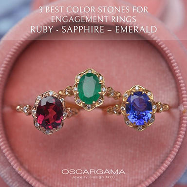 Emerald bridal ring set with diamonds, alternative engagement ring set /  Ariadne | Eden Garden Jewelry™