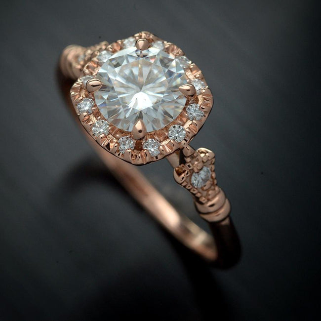 round cushion halo engagement ring in rose gold 
