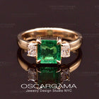 natural green emerald engagement ring in yellow gold