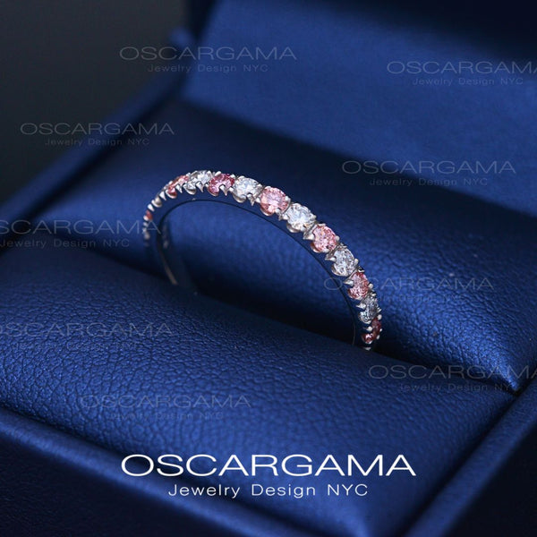 Wedding band with pink diamonds and white diamonds lab CVD in 14k gold