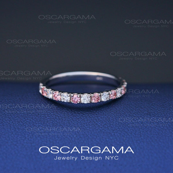 Wedding band with pink diamonds and white diamonds lab CVD in 14k gold