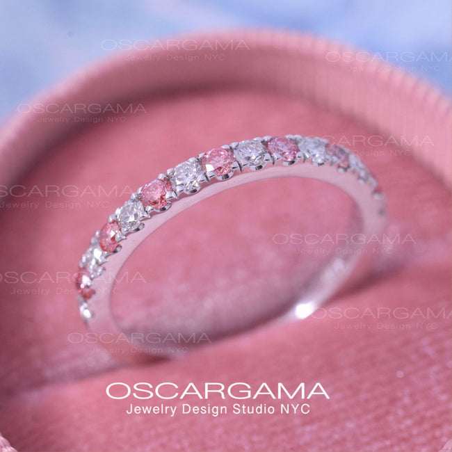 Wedding band with pink diamonds and white diamonds lab CVD in 14k gold