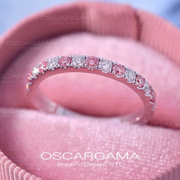 Wedding band with pink diamonds and white diamonds lab CVD in 14k gold