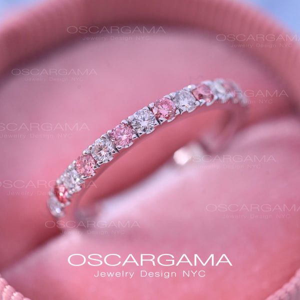 Wedding band with pink diamonds and white diamonds lab CVD in 14k gold