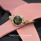 Jazzlyn Montana Green Sapphire Cushion Style Halo Engagement Ring
