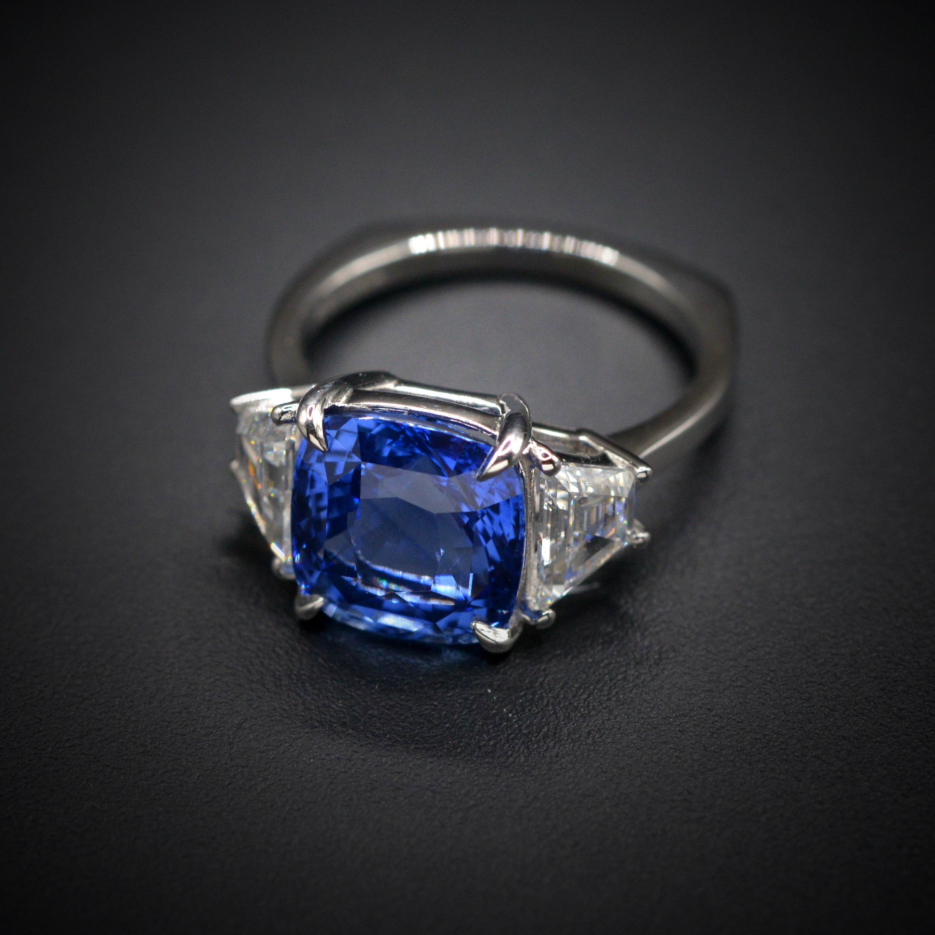 Natural Ceylon blue sapphire 3 stone engagement ring