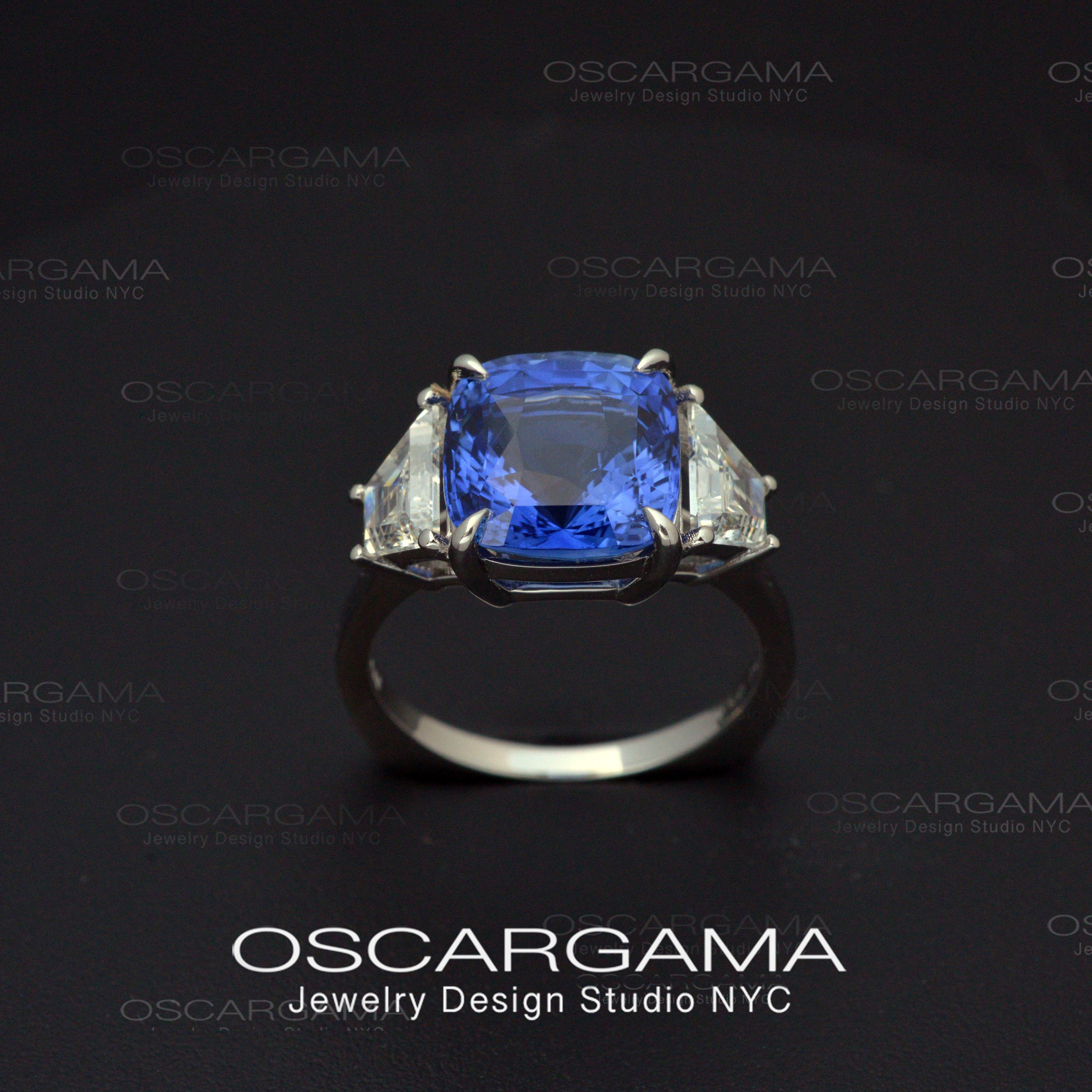 Natural Ceylon blue sapphire 3 stone engagement ring