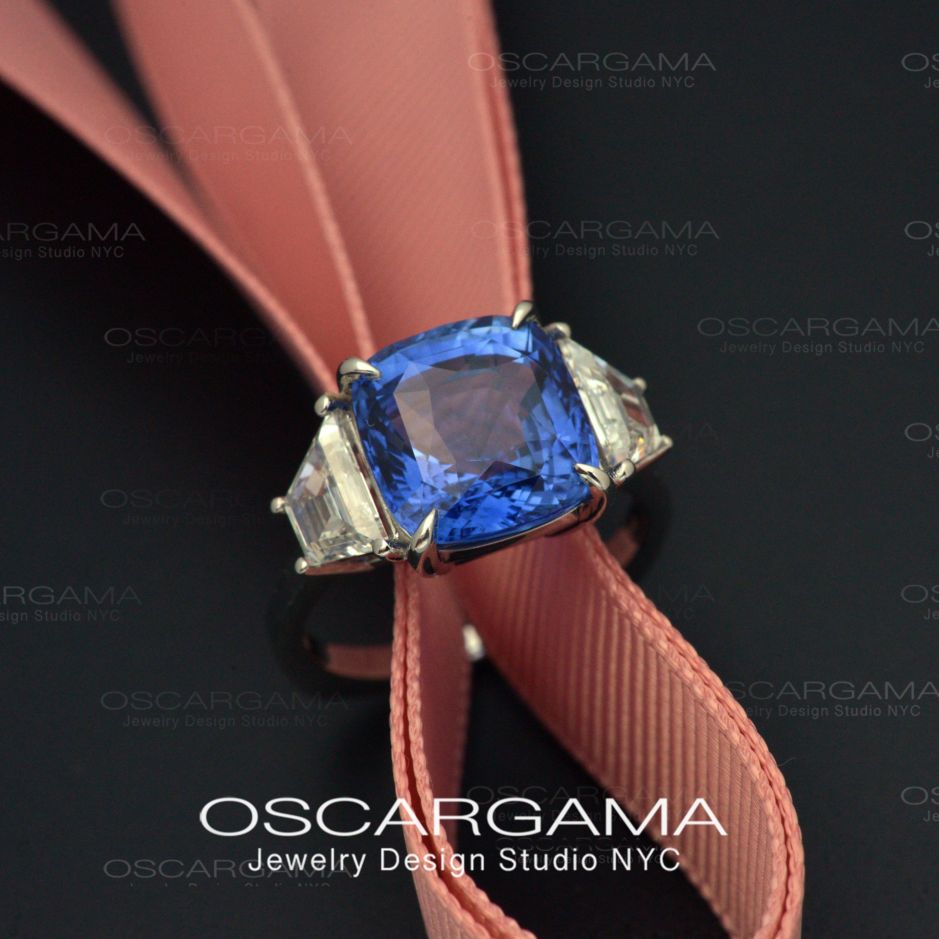 Natural Ceylon blue sapphire 3 stone engagement ring