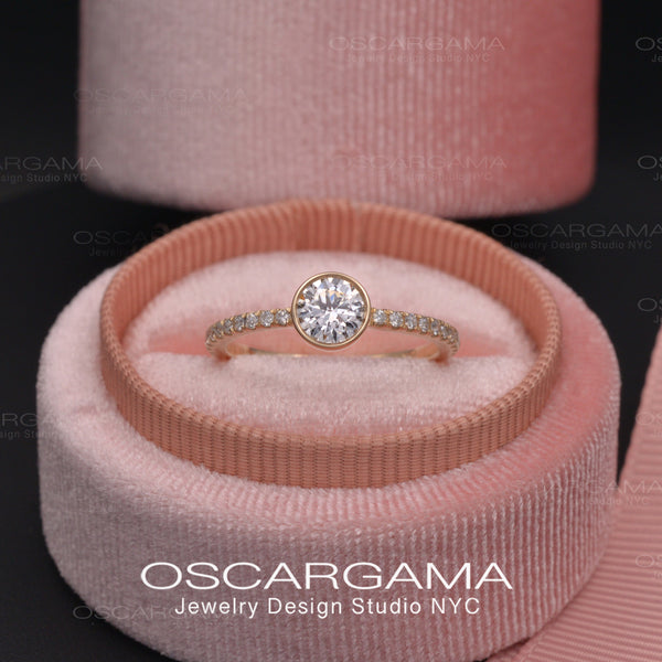 Classic-Lite 0.5ct Bezel Pave Diamond Engagement Ring