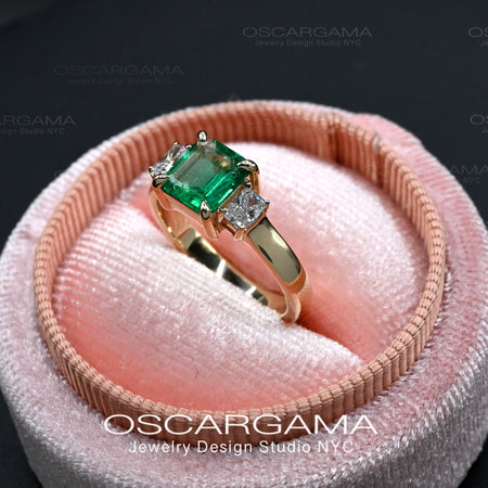 natural green emerald engagement ring