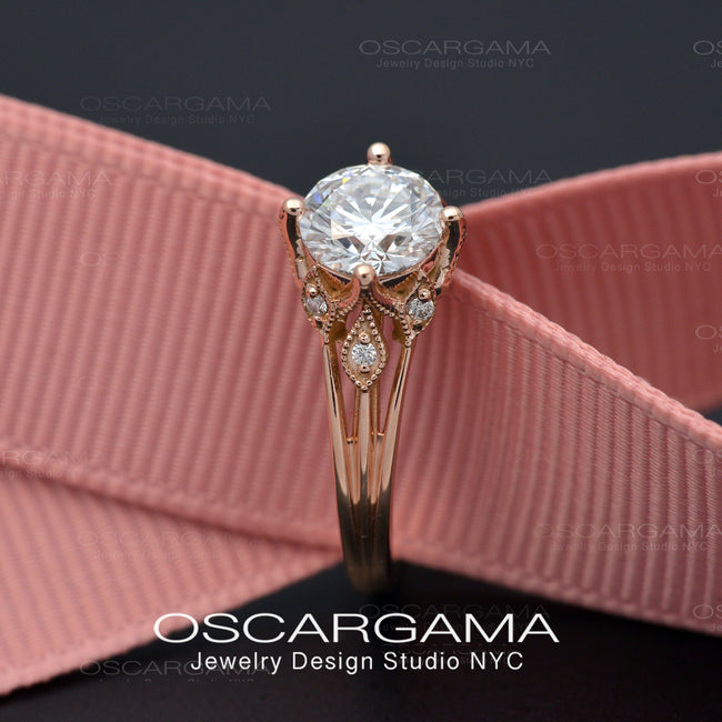 KARIN | Diamond leaf inspired diamond engagement ring