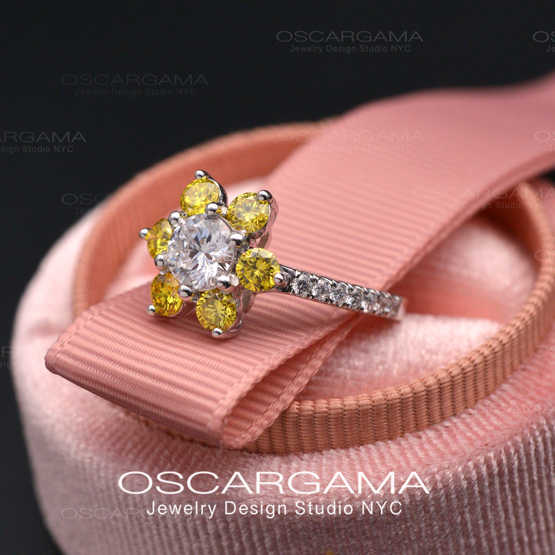 flower yellow diamonds cluster ring