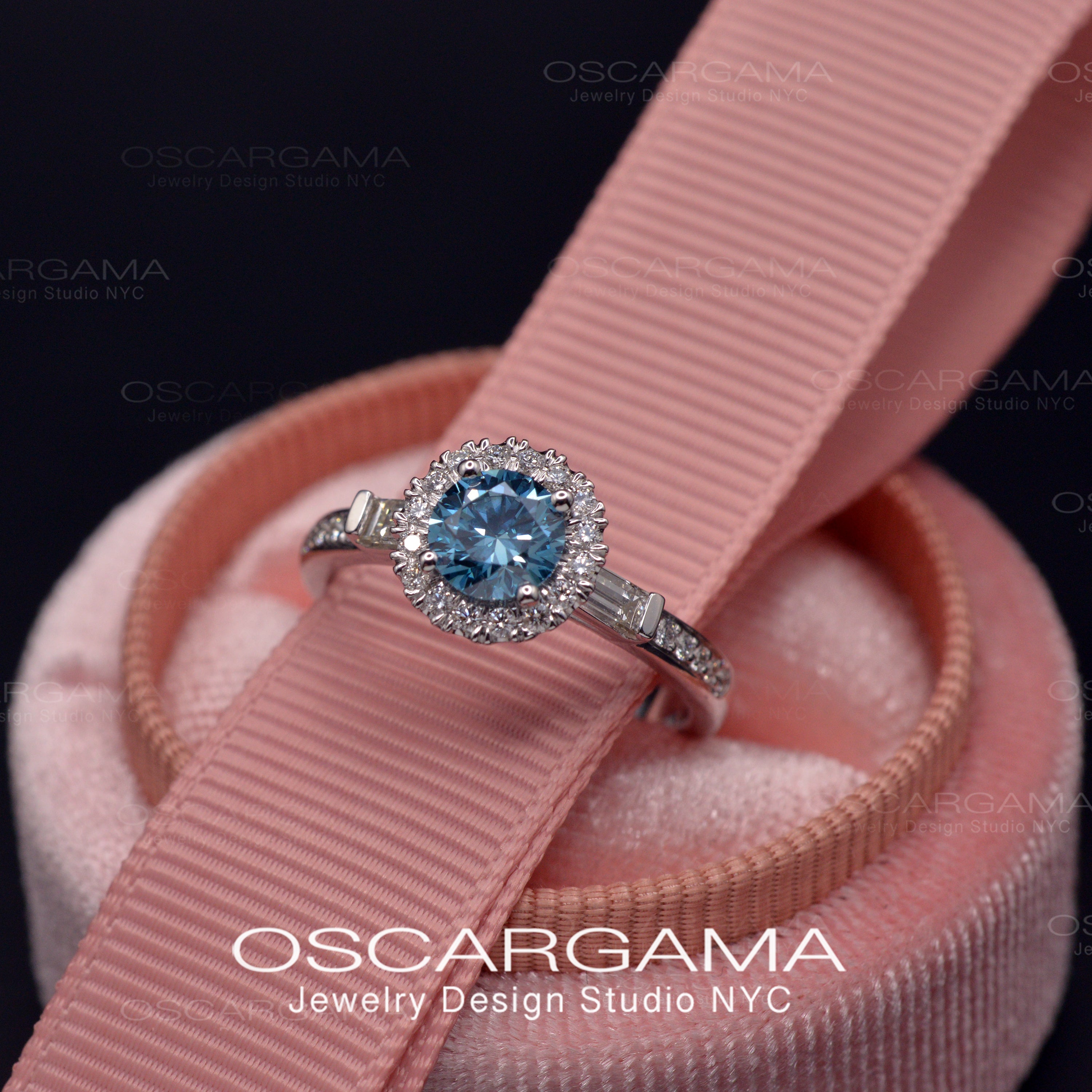 Blue Diamond halo engagement ring