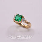 natural green emerald engagement ring in yellow gold