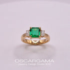 natural green emerald engagement ring in yellow gold
