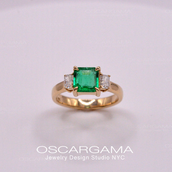 Natural Colombian Emerald 3 stone Engagement Ring IGI cert.