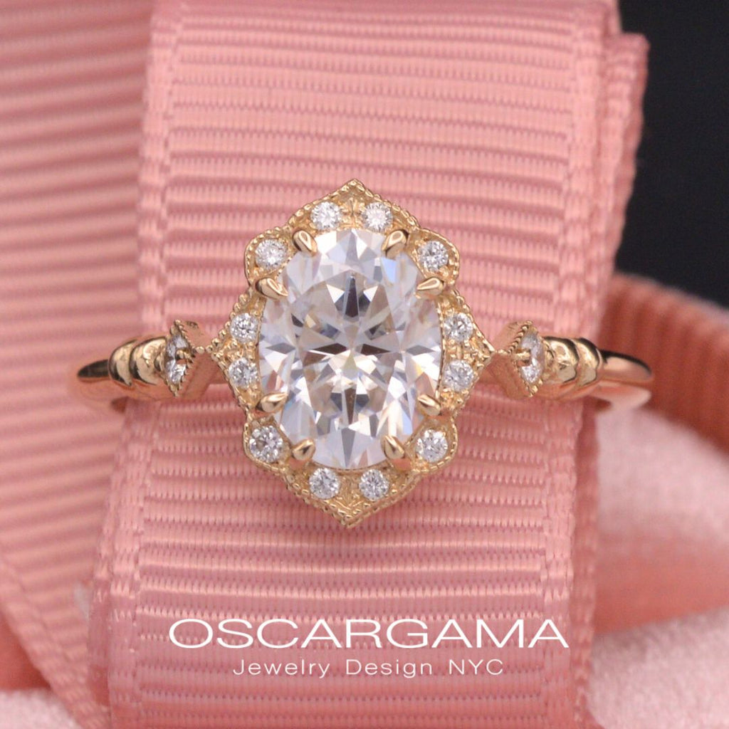 Haydee Oval Classic Diamond Engagement Ring NEW Vintage Look in Rose Gold