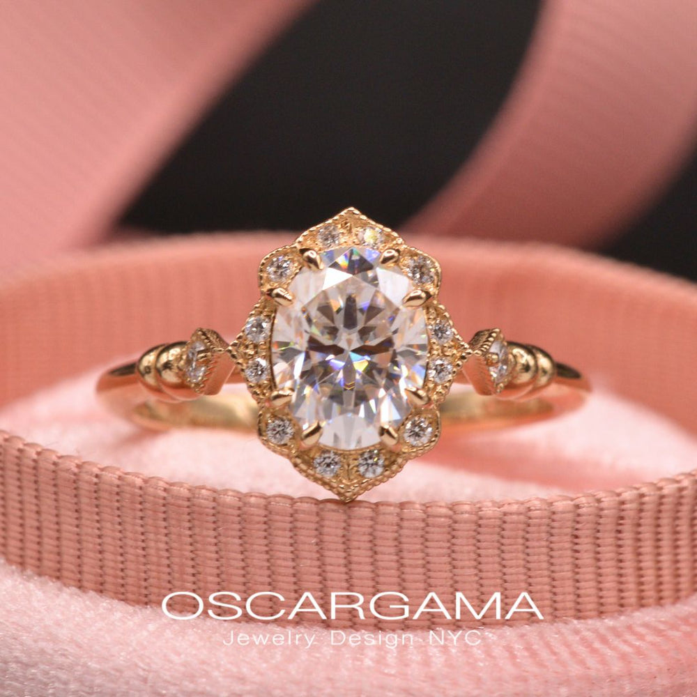 Haydee Oval Classic Diamond Engagement Ring NEW Vintage Look in Rose Gold