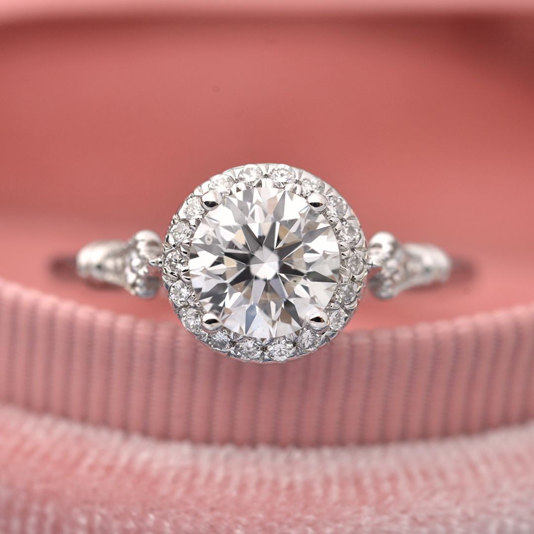 Jazzlyn Round Halo Engagement Ring Vintage Inspired in gold