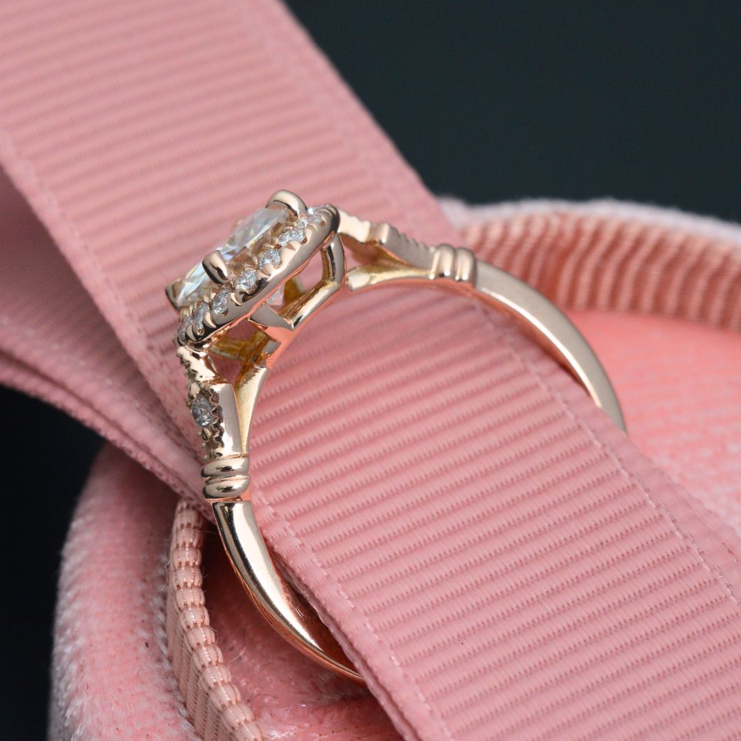 Jazzlyn Round Halo Engagement Ring Vintage Inspired in gold