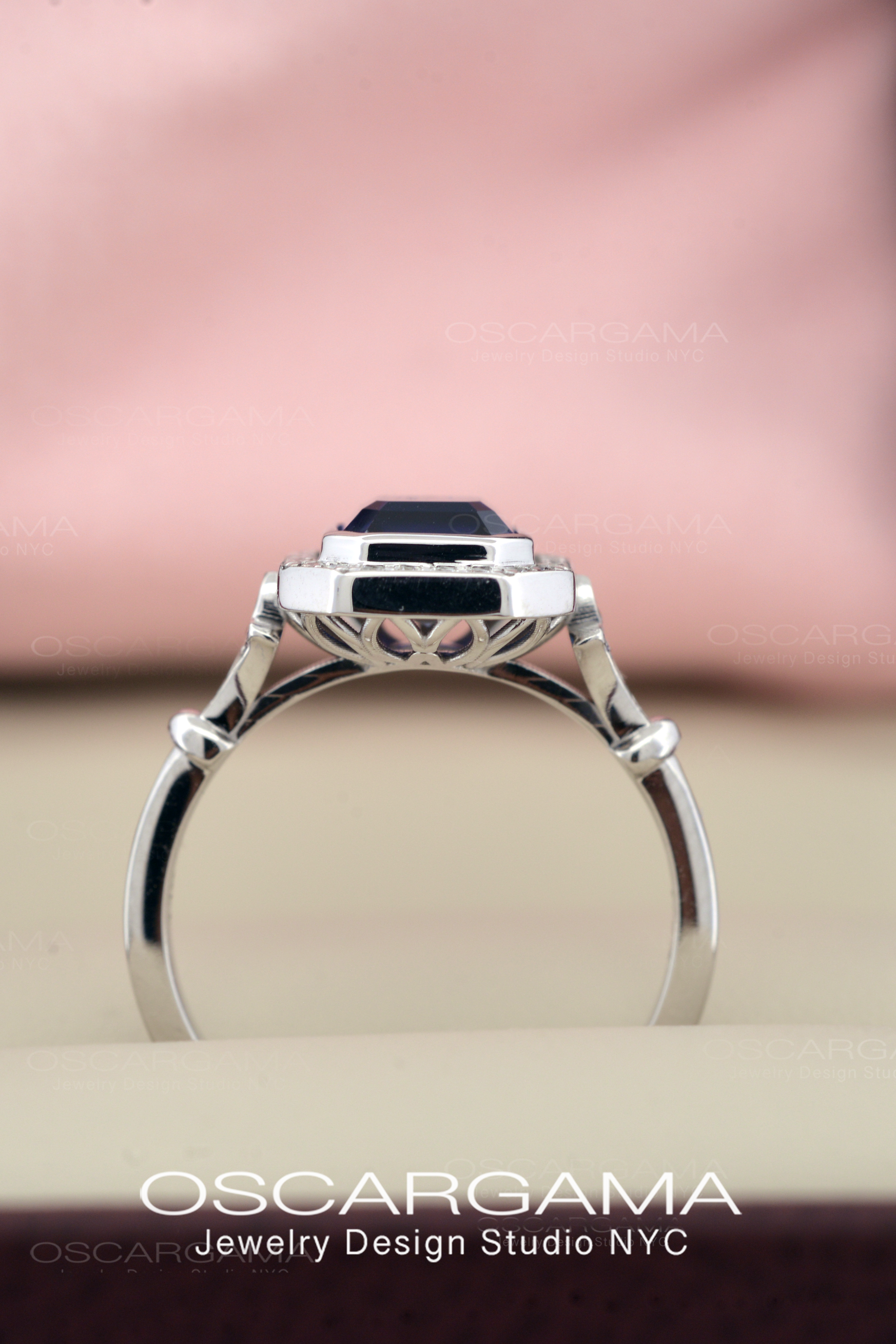 Jessica Asscher Cut Bezel Halo Engagement Ring