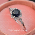 Round Daisy Star Blue Sapphire Engagement Ring Vintage Inspired White