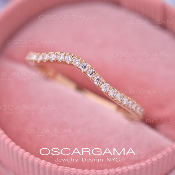 Curved Pave Diamond Wedding Band