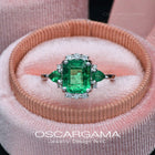 Natural Colombian Emerald Three Stone Engagement Ring | 18k White gold