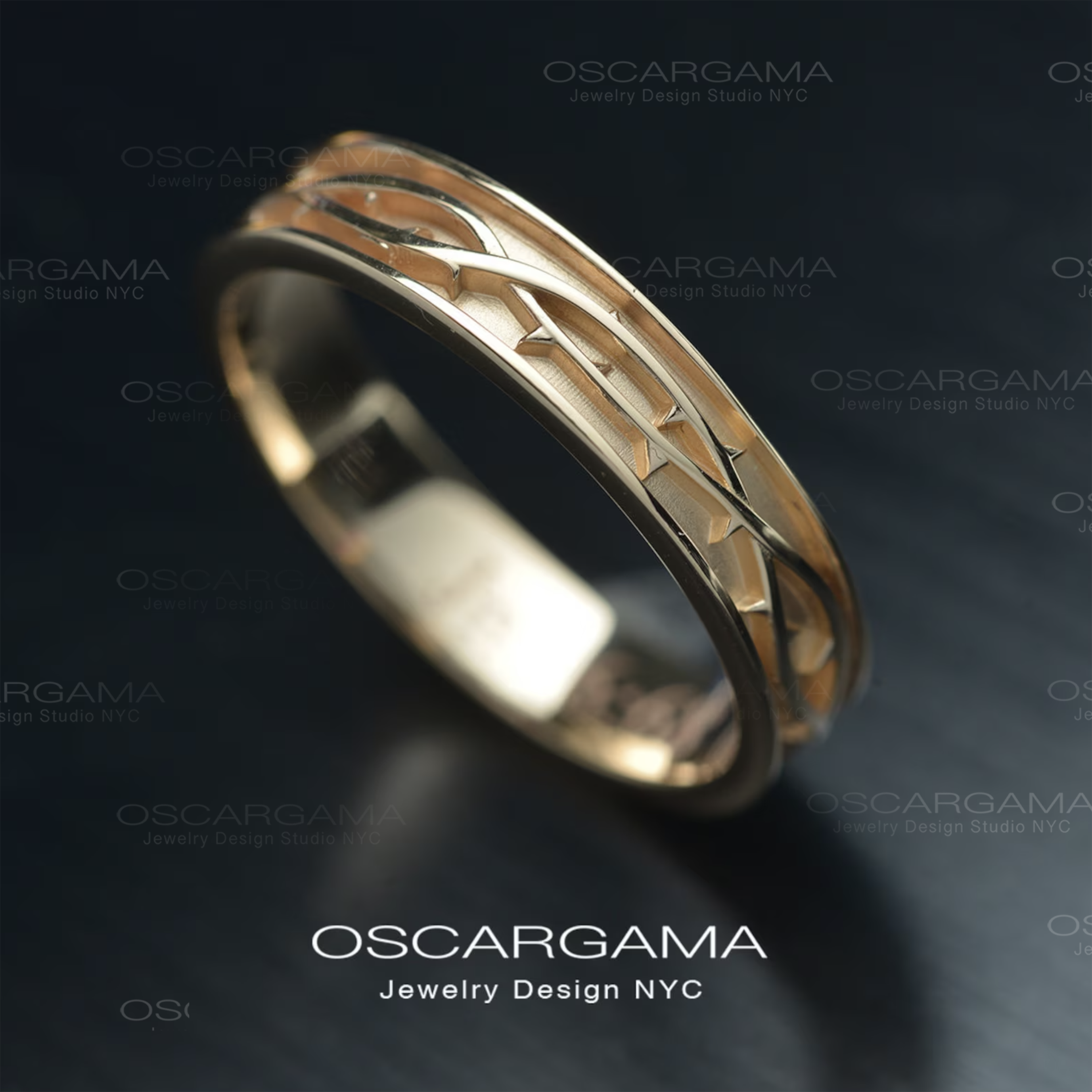 Men wedding band crown of thorns in gold yellow