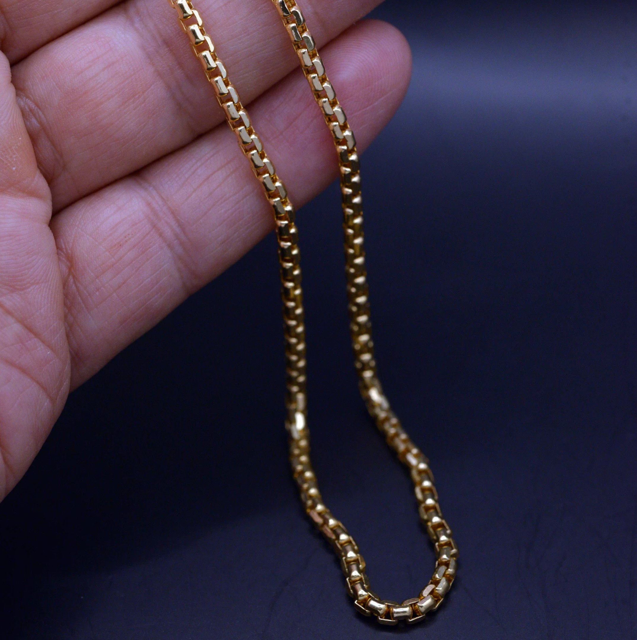 Yellow Gold Box Chain | Gentleman jewelry | 22 inches | 3mm thixk
