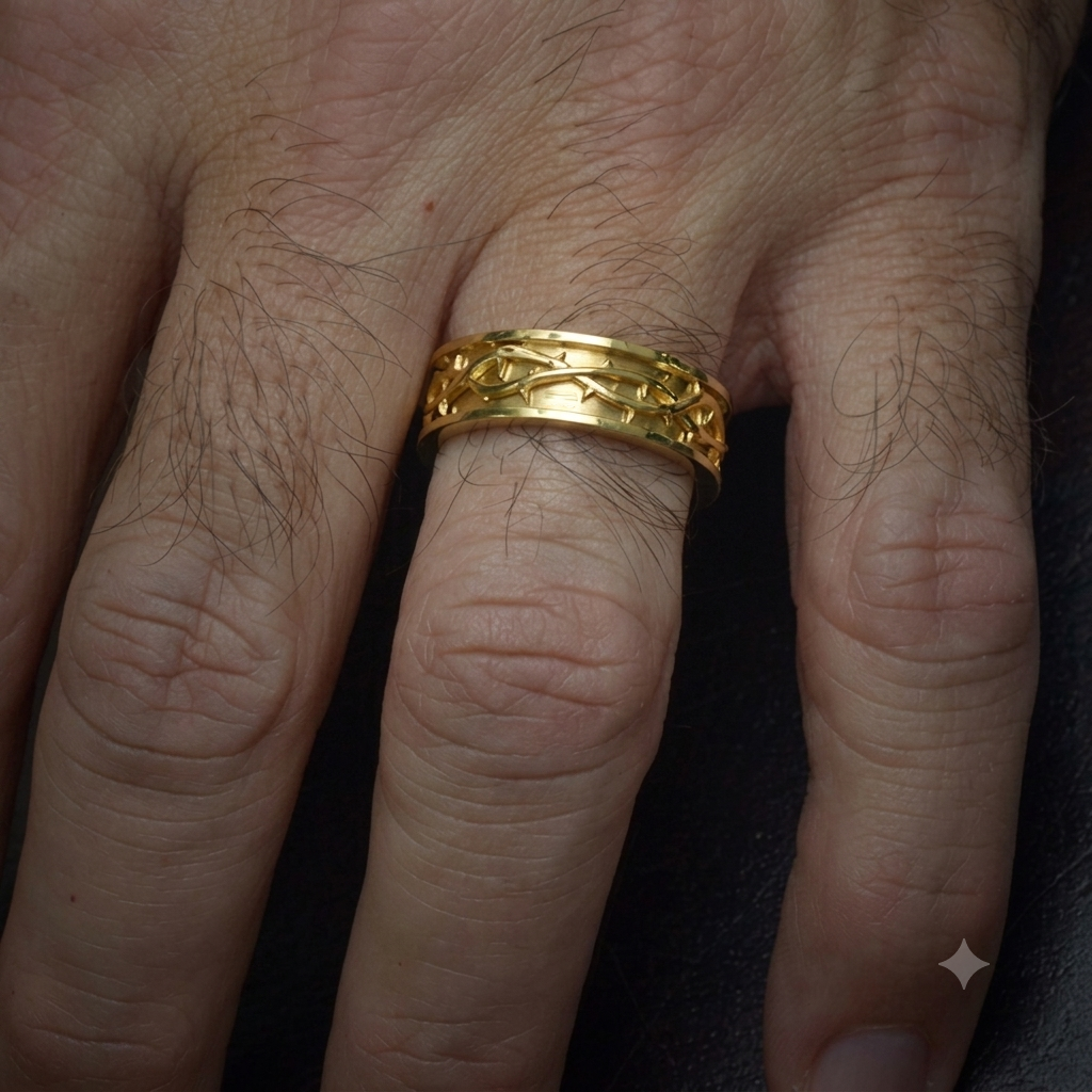 Men Wedding band crown of thorns in 14k or Platinum